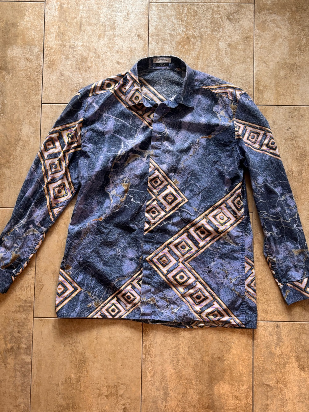 Authentic Versace 100% Cotton Graphic Absract Print Button-Up Shirt - size 42